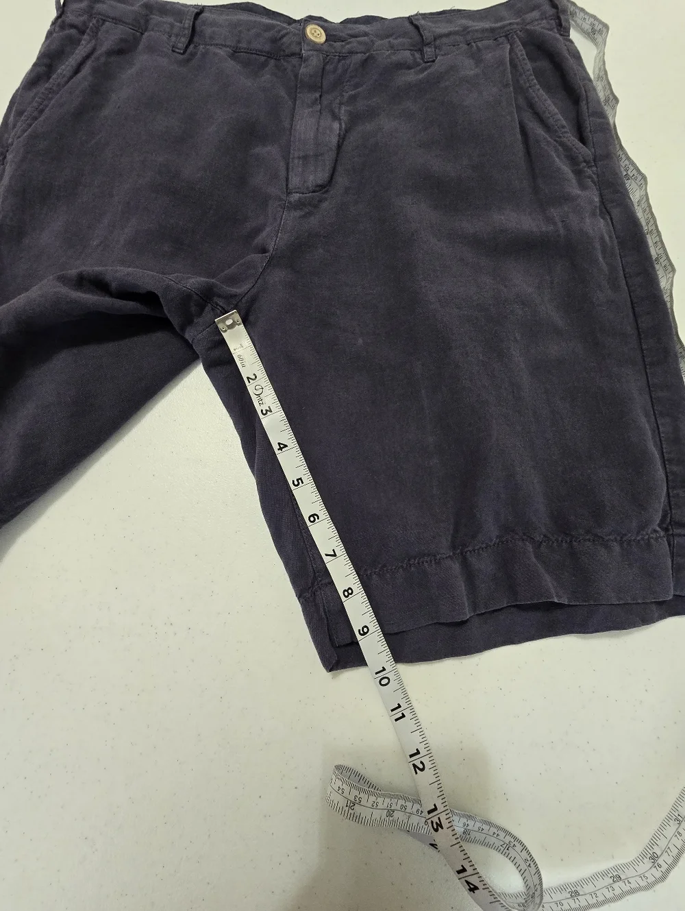 Faherty Shorts Men 34 Navy Blue Linen Cotton Blend Flat Front Casual Summer